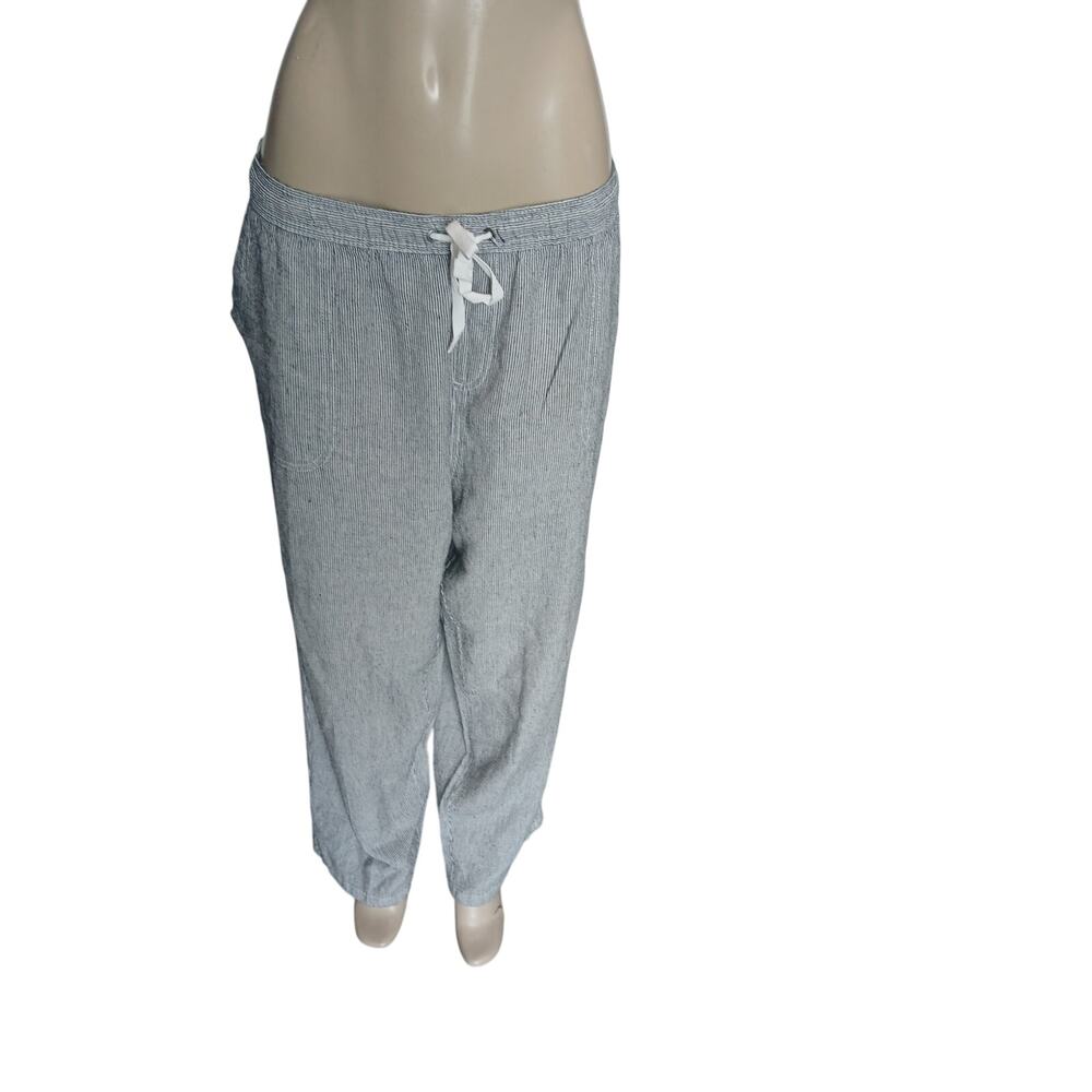 Juniper & Lime Blue/Wht Pin Stripe Linen Blend Comfy Cozy Vacation Pants sz XL